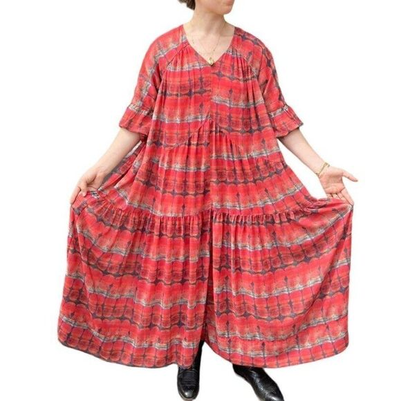 Soft Surroundings Tie Dye Watercolor Orange Boho Hippie Flowy Maxi Dress Sz S - Picture 9 of 11